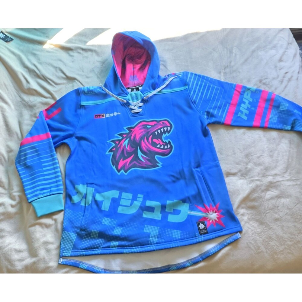 Hyperco Sports Laser Beast Hockey Lace Hoodie L Blue Pink #14 Teamwear NEW